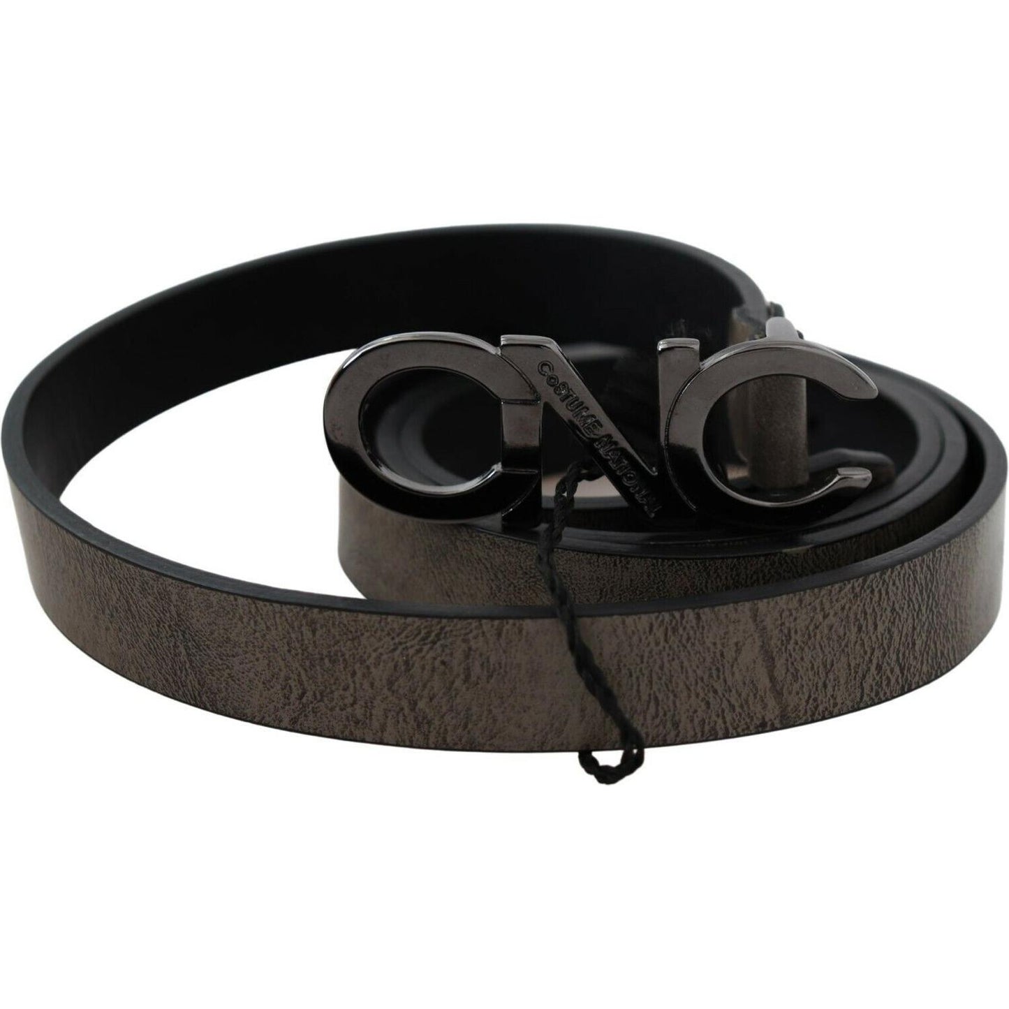 Costume National Dark Brown Leather Letter Logo Buckle Belt