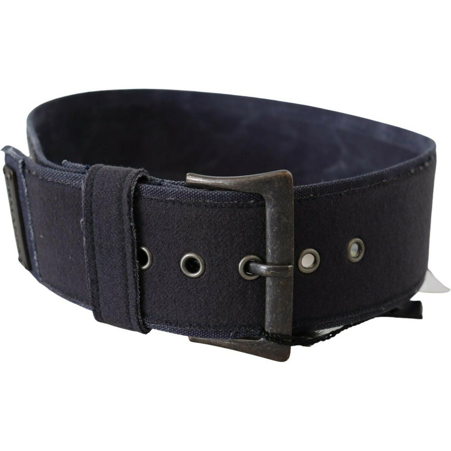 Ermanno Scervino Black Navy Blue Wide Square Rustic Buckle Belt