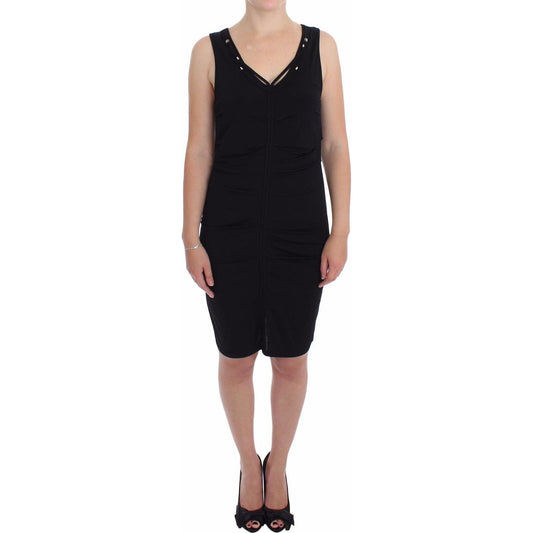 Roccobarocco Elegant Black Sheath Jersey Knee-Length Dress WOMAN DRESSES Roccobarocco Rosy Brown
