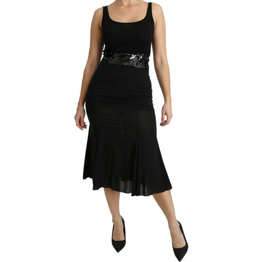 Dolce & Gabbana Chic High Waist Black Silk Blend Skirt Dolce & Gabbana Black