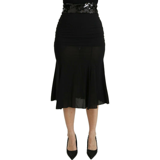 Dolce & Gabbana Chic High Waist Black Silk Blend Skirt Dolce & Gabbana Black