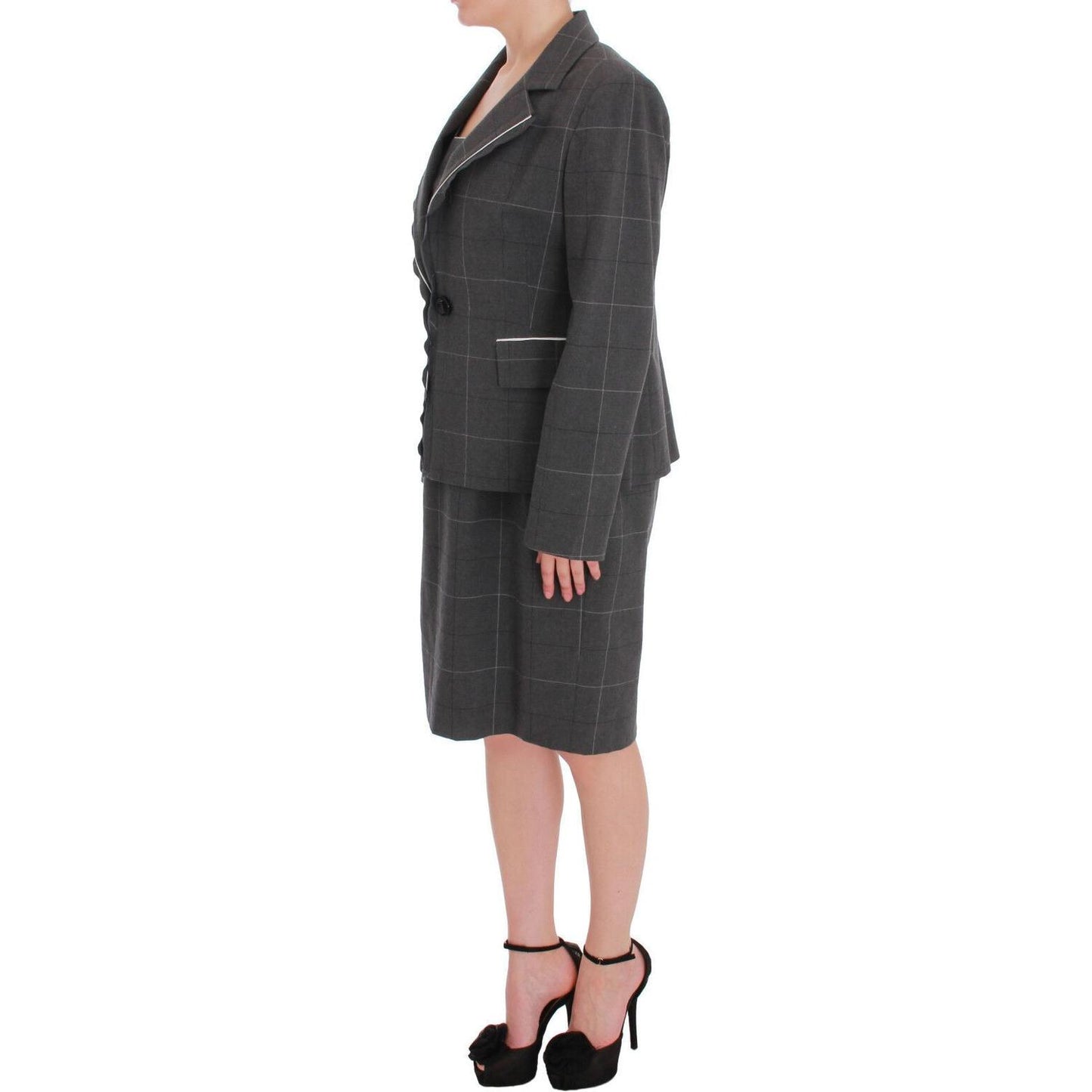 BENCIVENGA Gray Checkered Cotton Blazer Dress Set Suit Skirt Suit