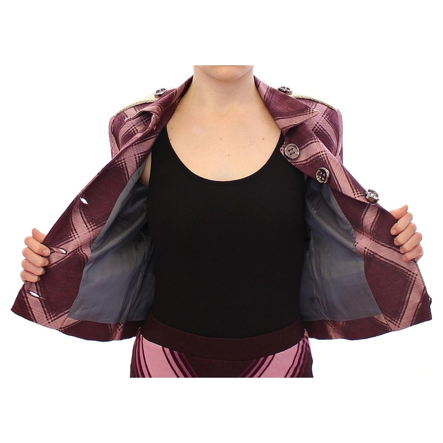 House of Holland Check Trench Coat Blazer Purple Jacket WOMAN COATS & JACKETS