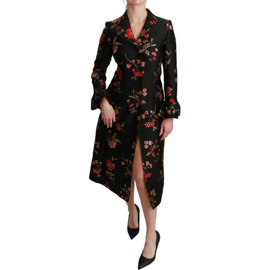 Dolce & Gabbana Elegant Floral Embroidered Trench Coat Dolce & Gabbana Rosy Brown