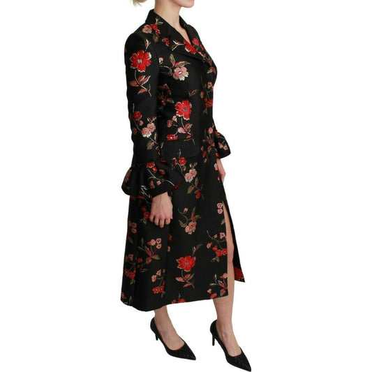 Dolce & Gabbana Elegant Floral Embroidered Trench Coat Dolce & Gabbana Rosy Brown