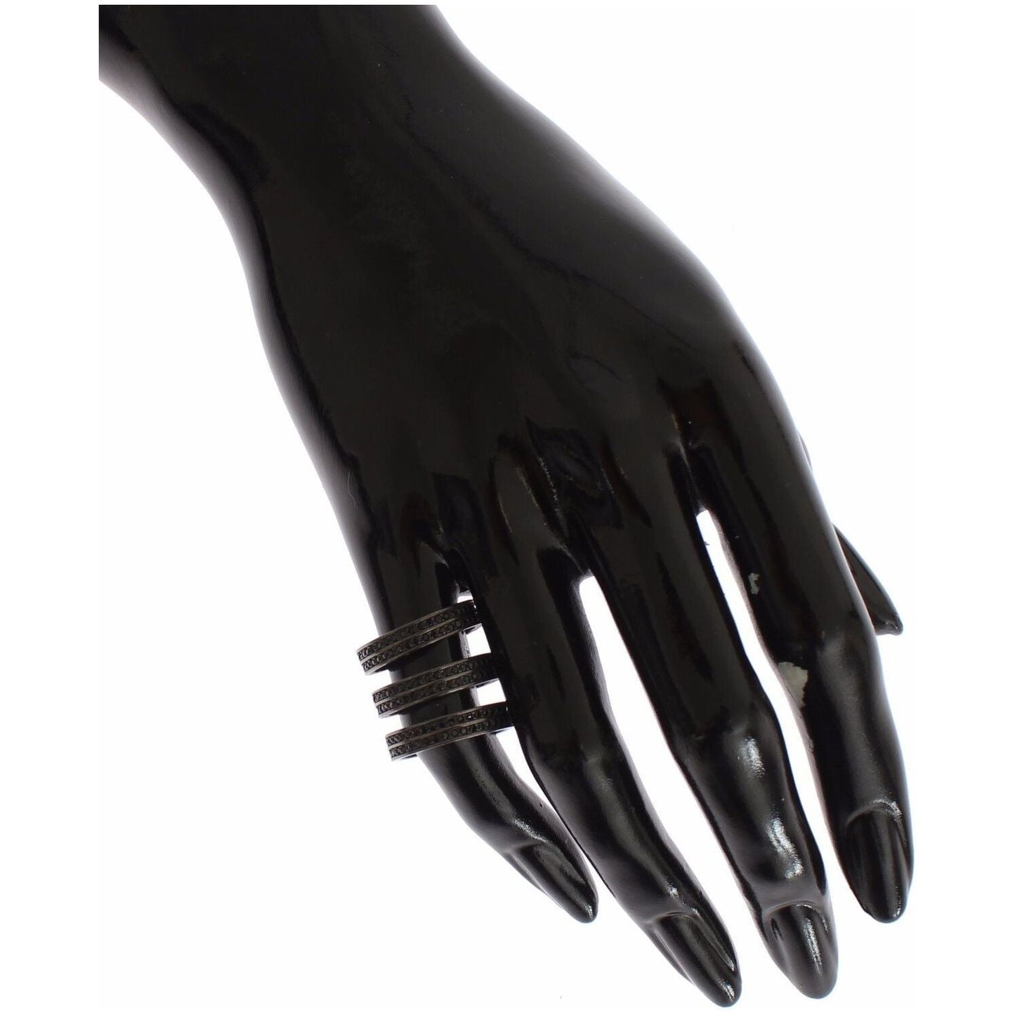 Nialaya Black CZ Rhodium 925 Silver Ring Ring