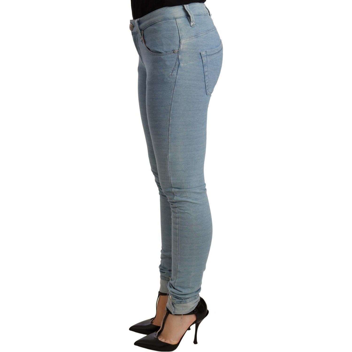 Acht Blue Cotton Stretch Hem Slim Fit Women Denim Trouser
