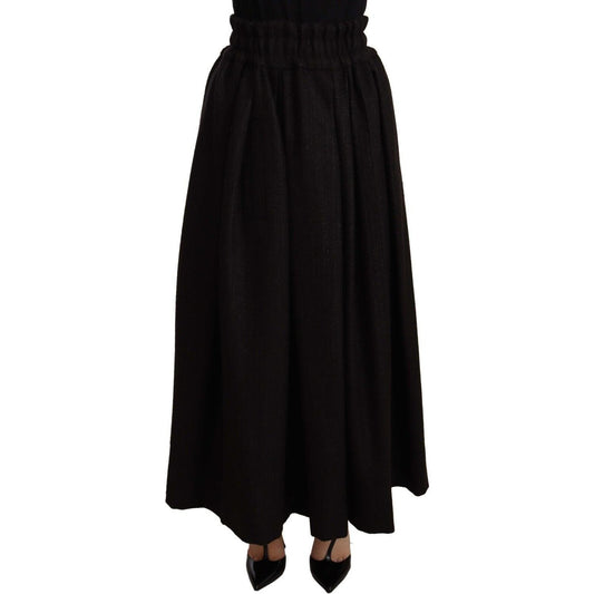 Dolce & Gabbana Elegant High Waist Maxi A-line Wool Skirt WOMAN SKIRTS Dolce & Gabbana Black