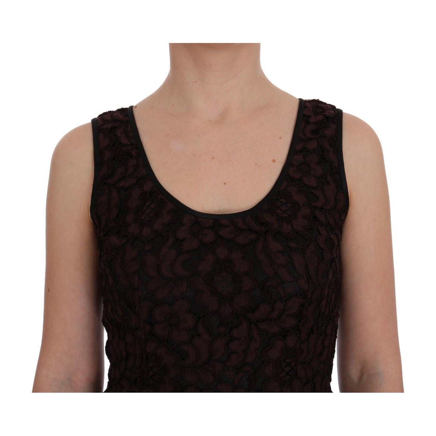 Dolce & Gabbana Bordeaux Floral Lace Ricamo Sheath Dress WOMAN DRESSES