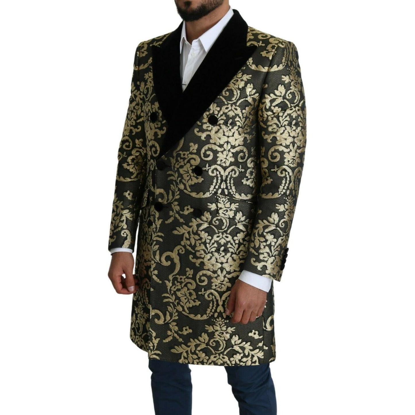 Dolce & Gabbana Black Gold Jacquard Long Coat SICILIA Jacket
