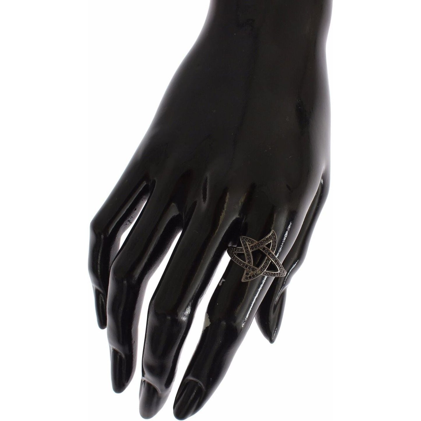 Nialaya Black CZ Rhodium 925 Silver Womens Ring Ring