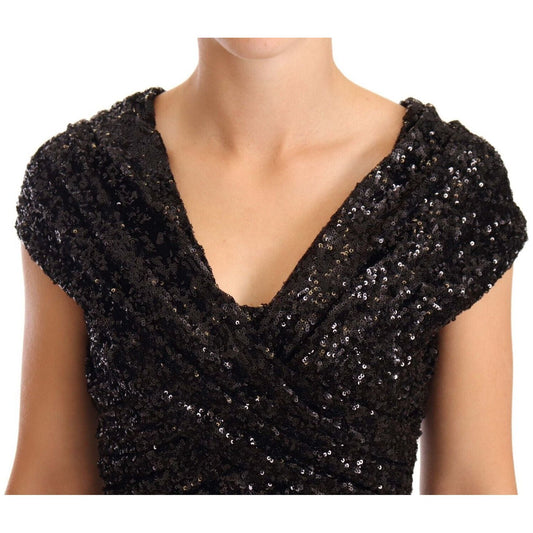 Dolce & Gabbana Elegant Black Sequined Open Shoulder Gown WOMAN DRESSES Dolce & Gabbana Black