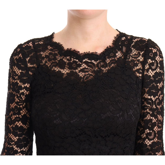 Dolce & Gabbana Elegant Laminated Lace Mermaid Dress WOMAN DRESSES Dolce & Gabbana Black