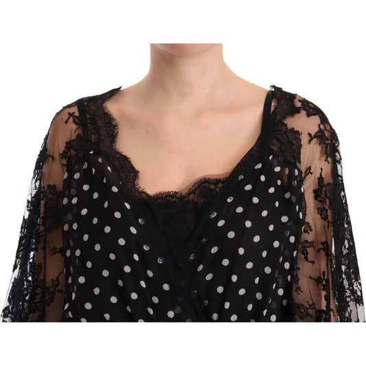 Dolce & Gabbana Elegant Lace Floral Maxi Dress with Polka Dots WOMAN DRESSES Dolce & Gabbana Black