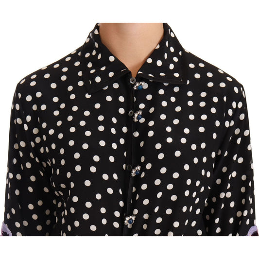 Dolce & Gabbana Elegant Silk Polka Dot Sequin Midi Dress WOMAN DRESSES Dolce & Gabbana Black