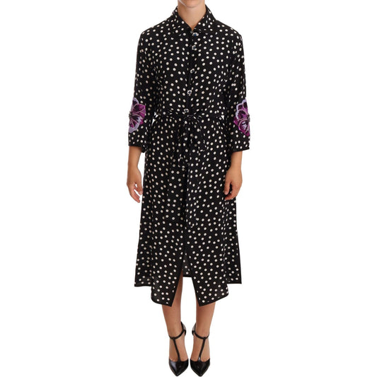 Dolce & Gabbana Elegant Silk Polka Dot Sequin Midi Dress WOMAN DRESSES Dolce & Gabbana Rosy Brown