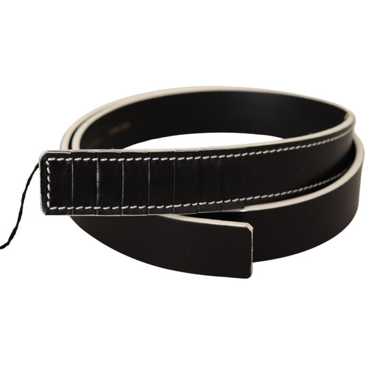 Costume National Chic Black Leather Fashion Belt with White Accents WOMAN BELTS Costume National Black