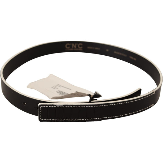 Costume National Chic Black Leather Fashion Belt with White Accents WOMAN BELTS Costume National Black