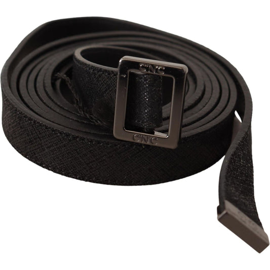 Costume National Chic Black Leather Fashion Belt with Metal Buckle WOMAN BELTS Costume National Black