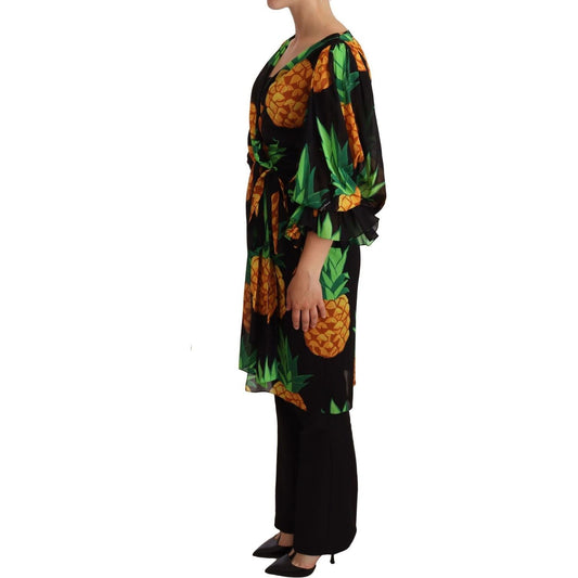 Dolce & Gabbana Vibrant Pineapple Draped Wrap Dress WOMAN DRESSES Dolce & Gabbana Rosy Brown