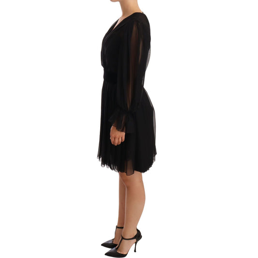 Dolce & Gabbana Elegant V-Neck Silk Blend Mini Dress WOMAN DRESSES Dolce & Gabbana Rosy Brown