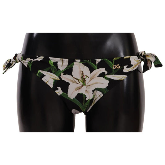 Dolce & Gabbana Elegant Lily-Print Bikini Bottom WOMAN SWIMWEAR Dolce & Gabbana Dark Gray