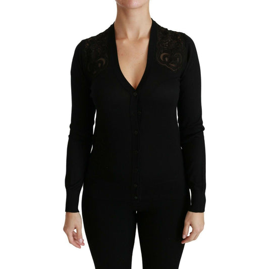 Dolce & Gabbana Alluring Silk Blend Lace Cardigan WOMAN SWEATERS Dolce & Gabbana Rosy Brown