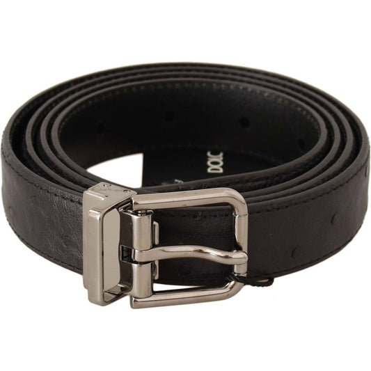 Dolce & Gabbana Elegant Black Leather Belt with Silver Buckle MAN BELTS Dolce & Gabbana Dark Slate Gray