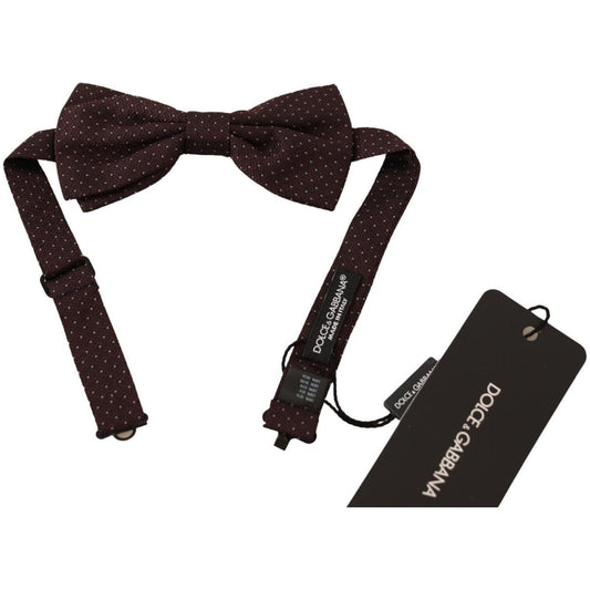 Dolce & Gabbana Elegant Brown Dot Pattern Silk Bow Tie Necktie Dolce & Gabbana Black