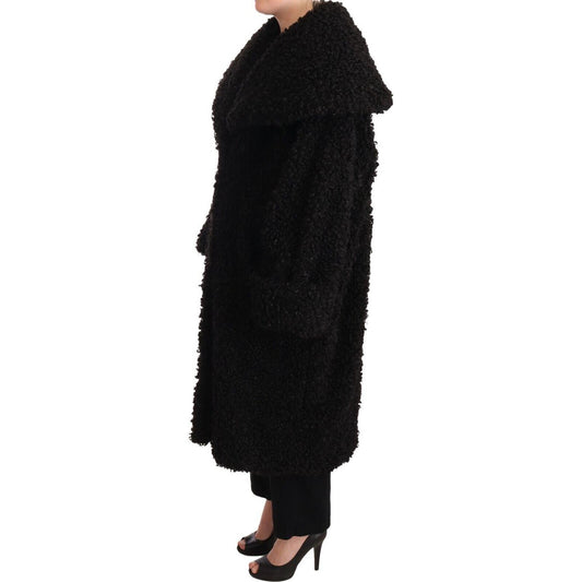 Dolce & Gabbana Elegant Black Fur Cape Trench Coat WOMAN COATS & JACKETS Dolce & Gabbana Black