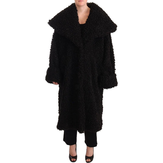 Dolce & Gabbana Elegant Black Fur Cape Trench Coat WOMAN COATS & JACKETS Dolce & Gabbana Black