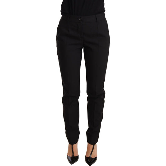 Dolce & Gabbana Elegant Tapered Virgin Wool Trousers Jeans & Pants Dolce & Gabbana Black
