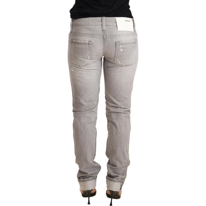 Acht Gray Tattered Cotton Slim Fit Folded Hem Women Denim Jeans Jeans & Pants