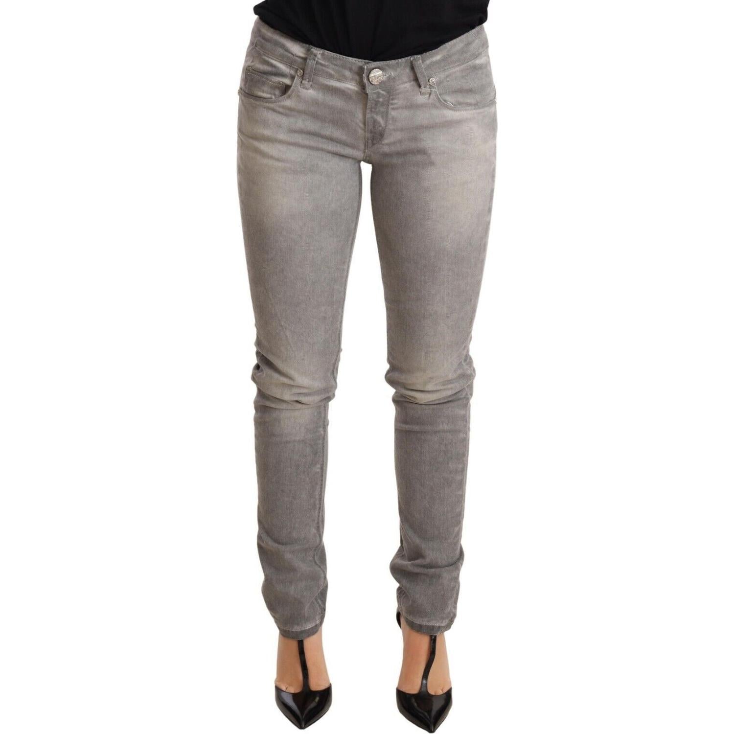 Acht Light Gray Washed Cotton Slim Fit Denim Women Trouser Jeans