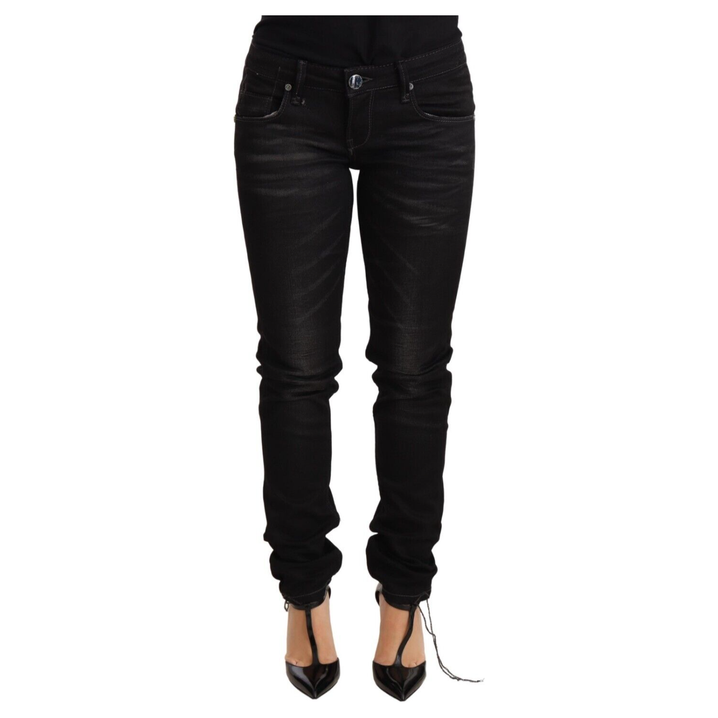 Acht Black Washed Cotton Slim Fit Denim Low Waist Trouser Jeans Jeans & Pants