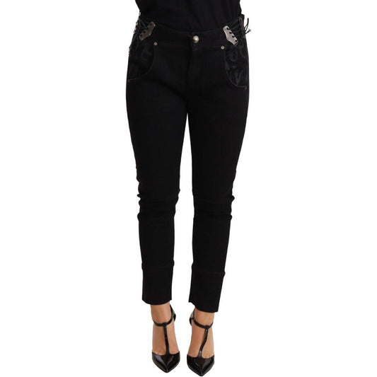 Ermanno Scervino Chic Low Waist Skinny Black Cotton Trousers Jeans & Pants Ermanno Scervino Black
