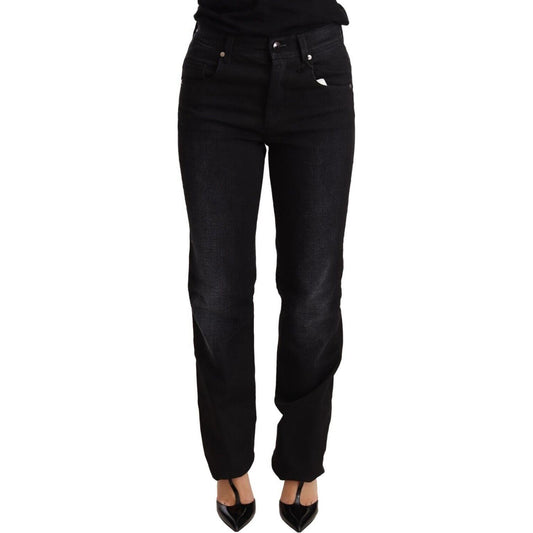 Ermanno Scervino Chic Black Washed Straight Cut Jeans Jeans & Pants Ermanno Scervino Black