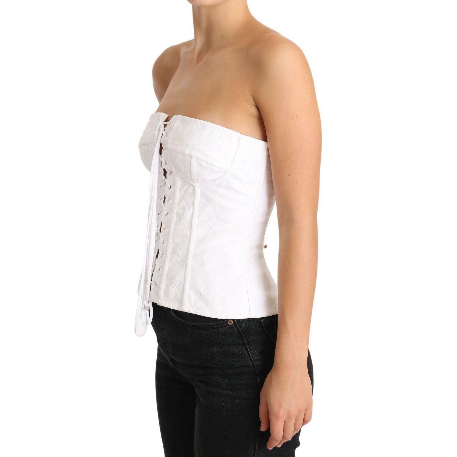 Dolce & Gabbana White PALERMO Bustier Cotton Top Corset