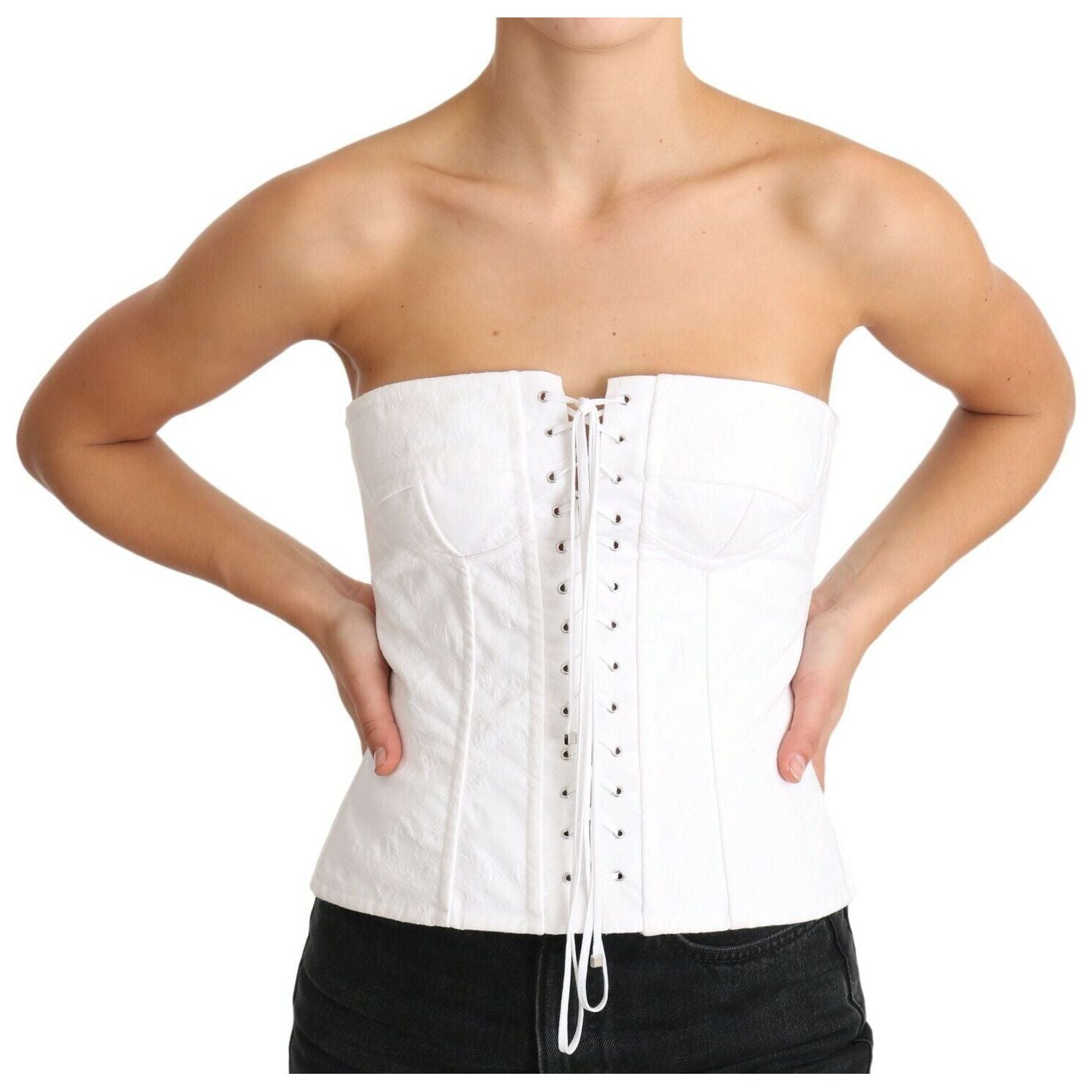 Dolce & Gabbana White PALERMO Bustier Cotton Top Corset