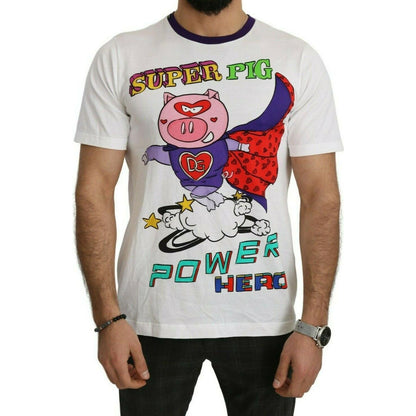 Dolce & Gabbana White Cotton Top Super Power Pig T-shirt MAN T-SHIRTS