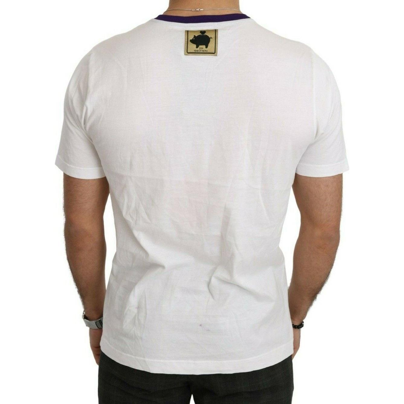 Dolce & Gabbana White Cotton Top Super Power Pig T-shirt