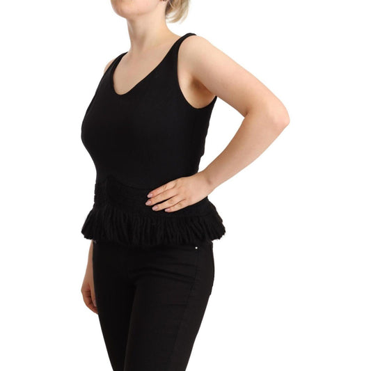Ermanno Scervino Chic Sleeveless Designer Tank Top in Black WOMAN TOPS AND SHIRTS Ermanno Scervino Black