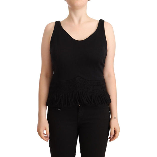Ermanno Scervino Chic Sleeveless Designer Tank Top in Black WOMAN TOPS AND SHIRTS Ermanno Scervino Black