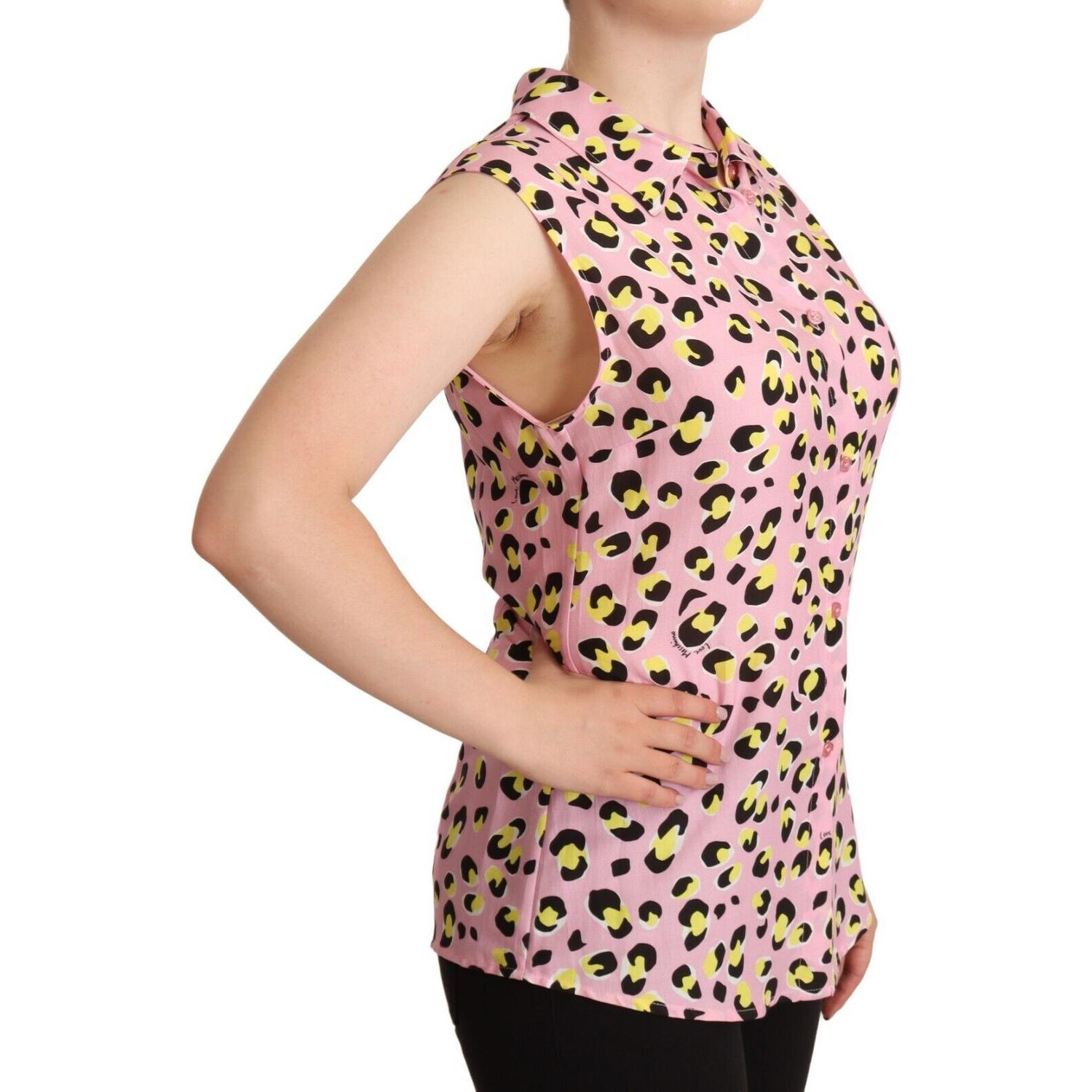 Love Moschino Pink Leopard Print Sleeveless Collared Polo Top