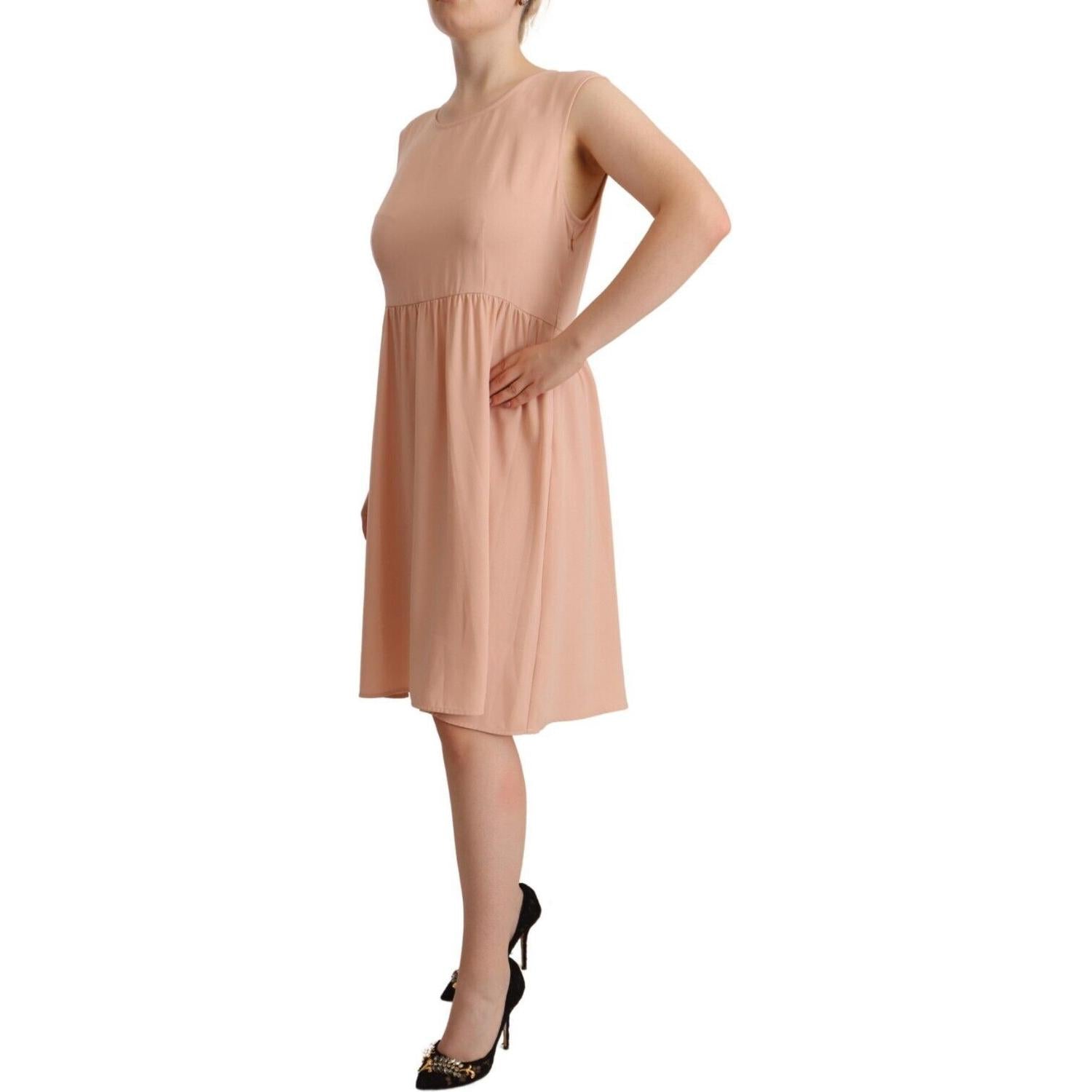 Twinset Beige Polyester Sleeveless Shift Knee Length Dress