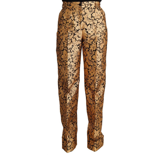 Dolce & Gabbana Gold Floral Jacquard Straight Polyester Pants Jeans & Pants