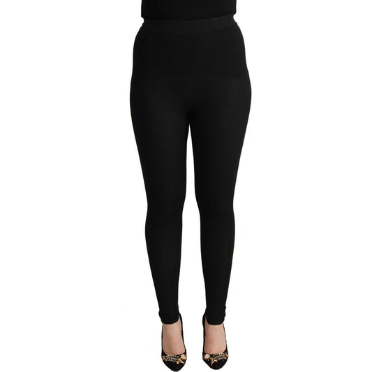 Dolce & Gabbana Elegant High Waist Cashmere-Silk Tights Pants Jeans & Pants Dolce & Gabbana Black