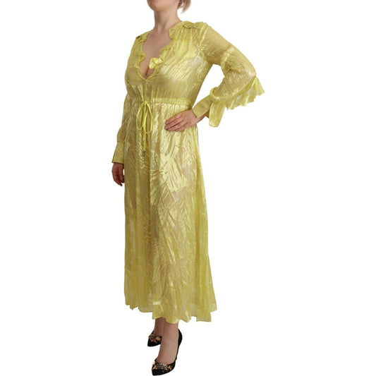 Patrizia Pepe Sunshine Silk Blend Maxi Dress - Long Sleeves & Plunge WOMAN DRESSES Patrizia Pepe Dark Khaki
