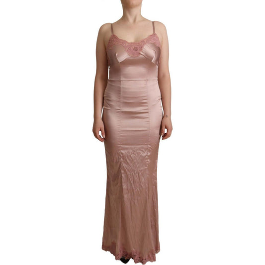 Dolce & Gabbana Elegant Pink Lace Maxi Bodycon Dress WOMAN DRESSES Dolce & Gabbana Dim Gray