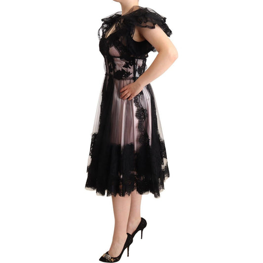 Dolce & Gabbana Chic Black Floral Lace Midi Dress Dolce & Gabbana Dark Slate Gray